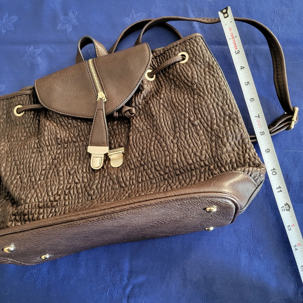 Brown Textured Vegan Leather Womens Backpack - Picture 10 of 11